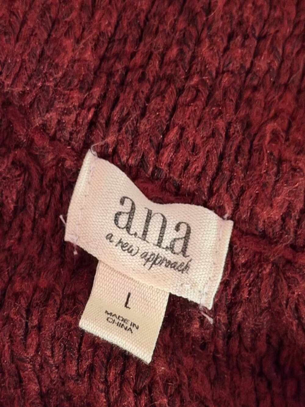 a.n.a Burgundy Chunky Knit Collared V-Neck Sweater Cozy Fall Style Large - Picture 6 of 6